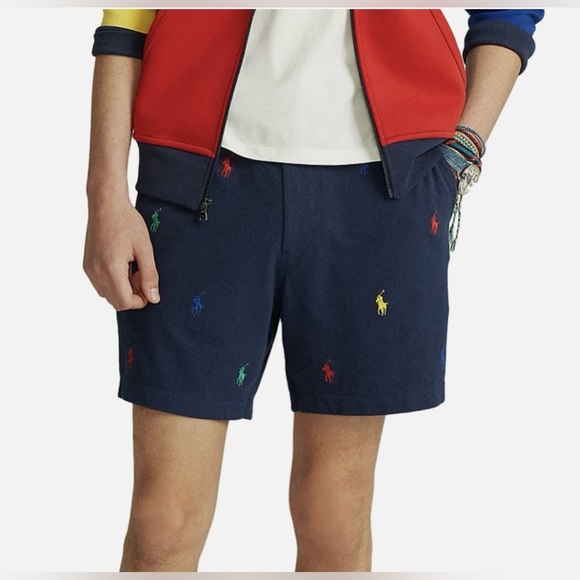 Polo Ralph Lauren Men All over Colored Pony Mesh‎ Shorts Navy Sz XXL